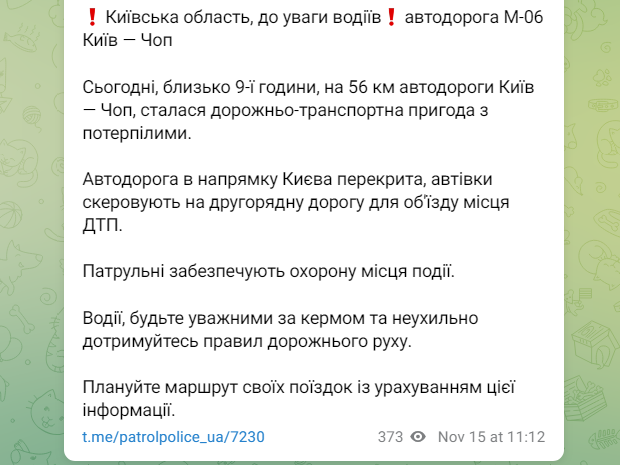 ДТП в Київській області перекрила трасу М-06 Київ Чоп у напрямку столиці - як об'їхати, фото 3