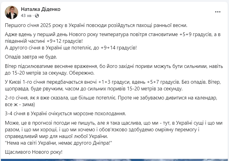 Погода в Україні і Києві завтра з 1 до 4 січня 2025 - прогноз синоптика, Наталка Діденко 2