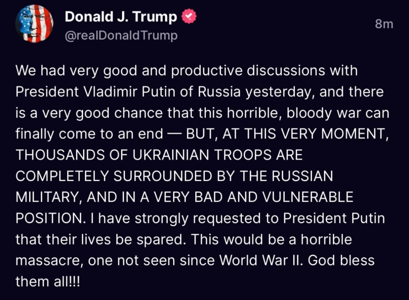 Трамп провів розмову з Путіним - каже, що просив випустити з Курської області ЗСУ 2