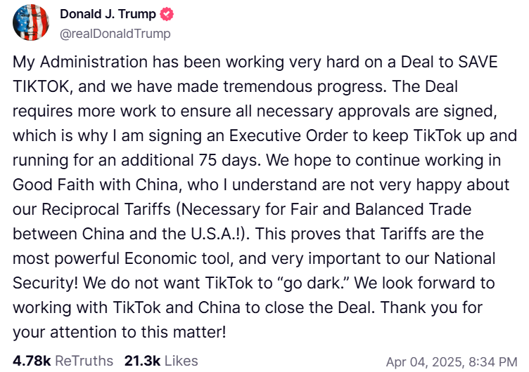 Трамп відтермінував продаж TikTok, а Китай призупинив перемовини зі США щодо угоди 2
