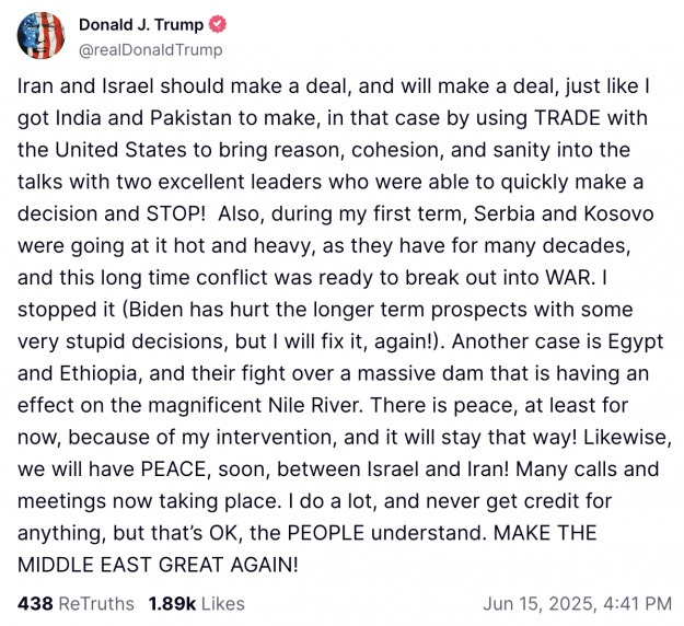 Ескалація на Близькому Сході - Трамп пообіцяв мир між Ізраїлем та Іраном 2