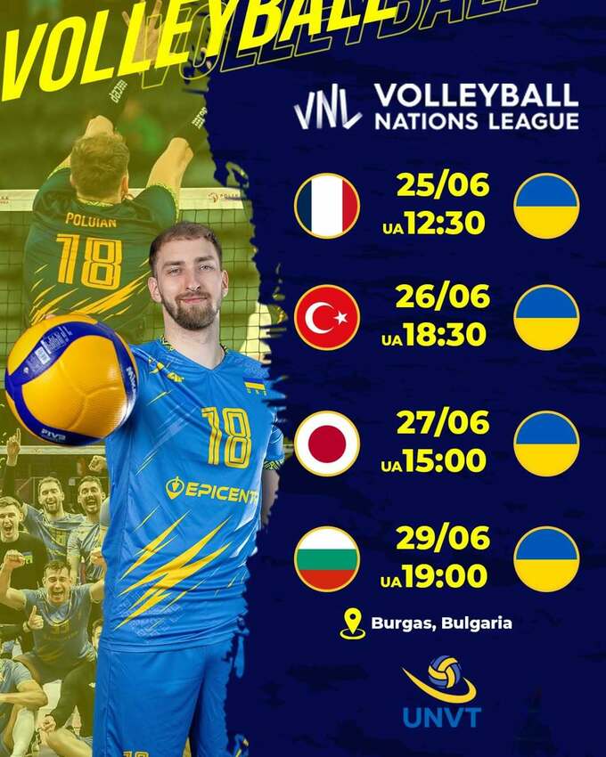 Ліга націй з волейболу - розклад трансляцій матчів збірної України 3