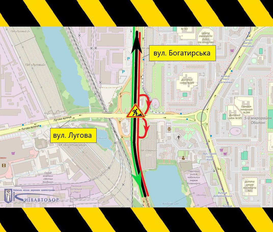 Вулиця Богатирська в Києві частково перекрита до 6 липня у бік Вишгорода - як об'їхати, схема 2