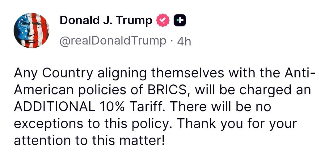 Трамп пригрозив додатковим  митом країнам що підтримують БРІКС 2