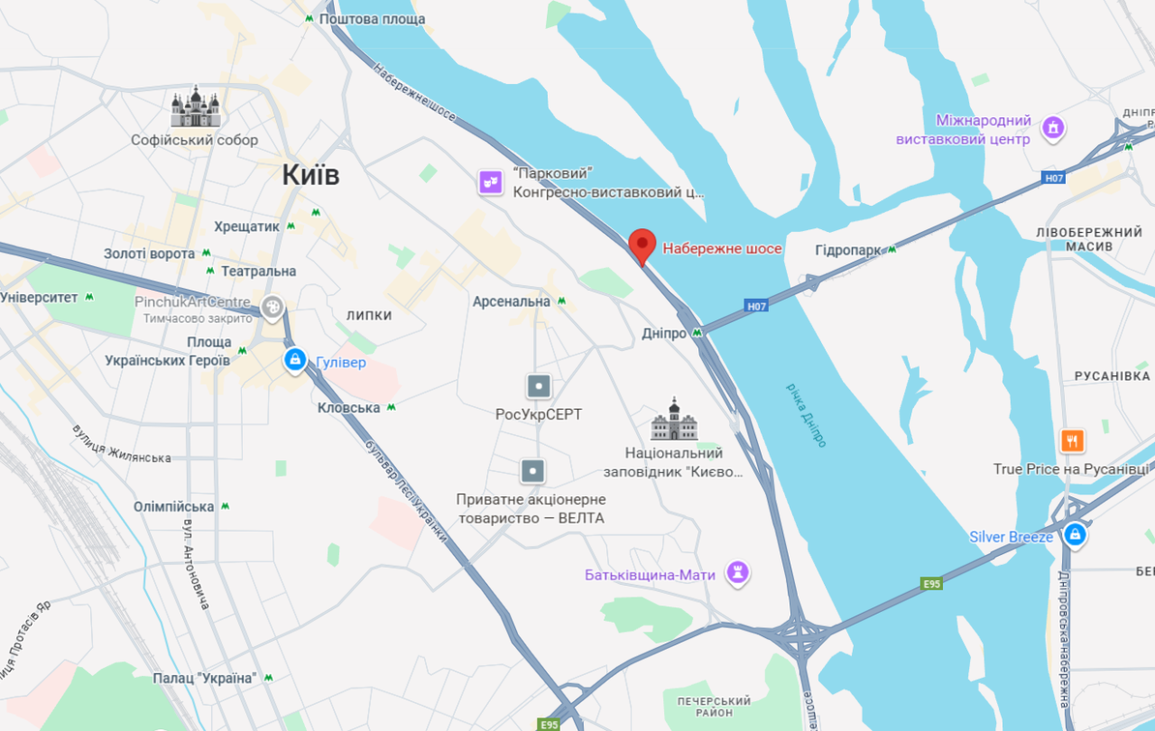 Набережне шосе в Києві частково закрите для транспорту сьогодні 20 серпня - схема, Пішохідний міст 3