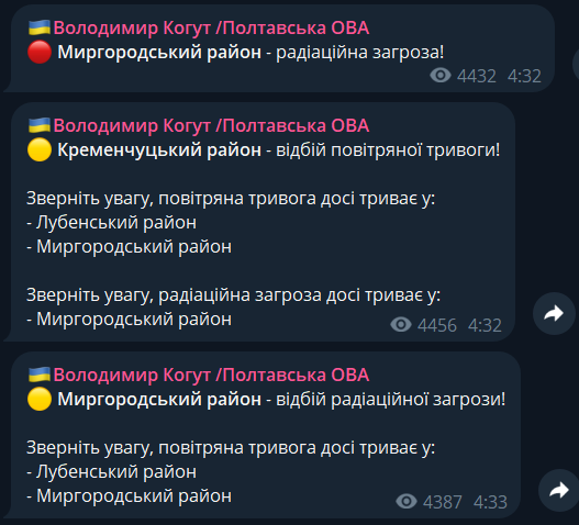 Радіаційну тривогу оголошували у Полтавській області 20 серпня 2