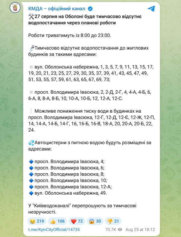 Відключення води в Києві на Оболоні 27 серпня планують до ночі - коли буде водопостачання 4