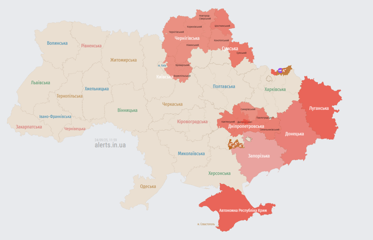 Повітряна тривога в Україні 24 вересня - росіяни запустили Шахеди 2