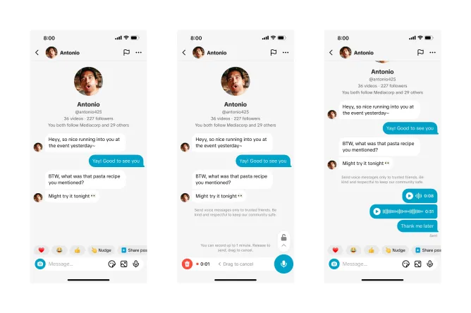 TikTok додав голосові, фото та відео в повідомлення 2