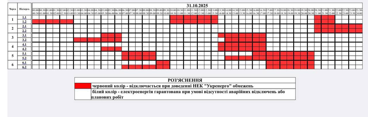 Графіки відключення світла 31 жовтня - як вимикатимуть електроенергію у різних регіонах Графіки відключення світла 31 жовтня - як вимикатимуть електроенергію у різних регіонах 17