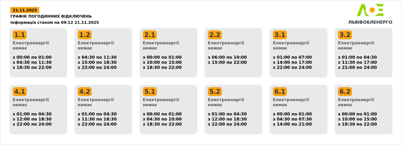 Графік відключення світла на сьогодні 21 листопада ДТЕК і обленерго - Київ, Львів, Дніпро, Укренерго 15