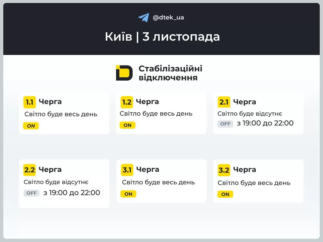 Графік вимкнення світла в Києві 3 листопада опублікував ДТЕК 5