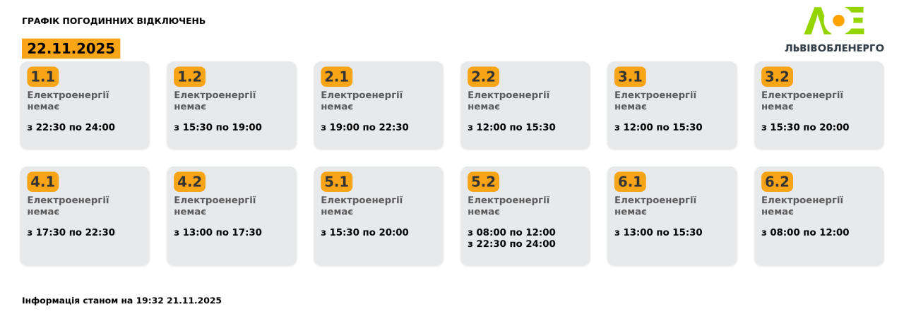 Графіки відключень світла в Україні 22 листопада - повний список по областях 13