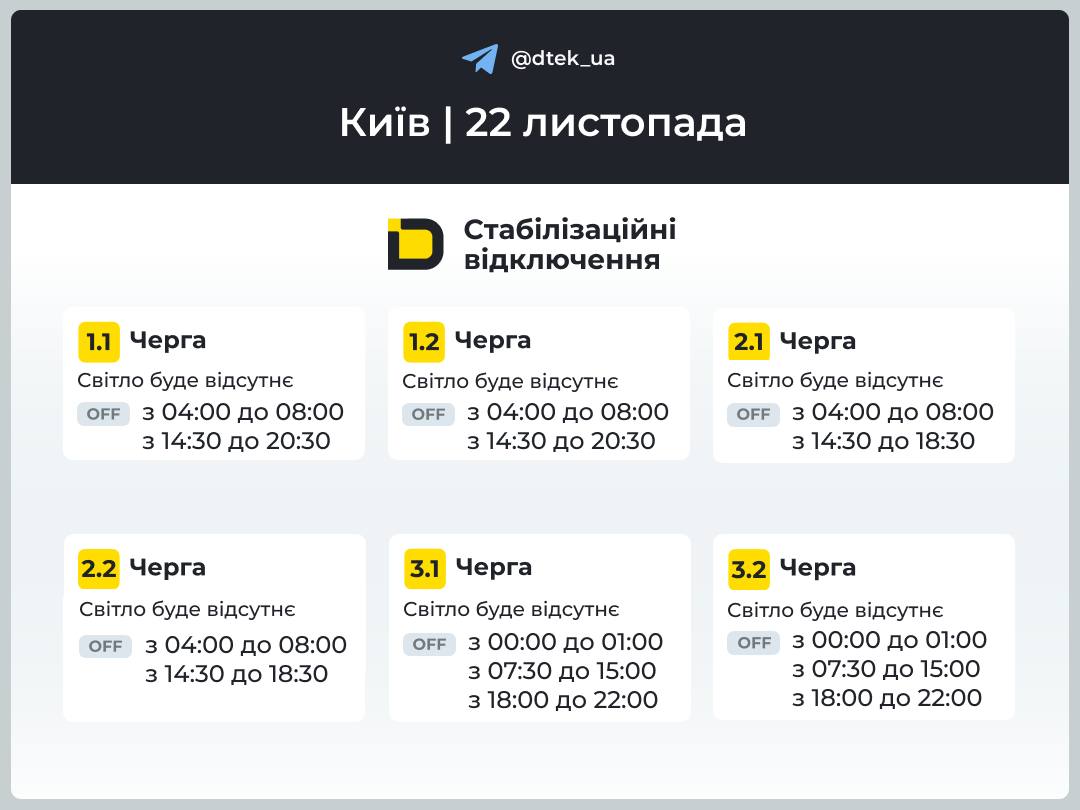 Графіки відключень світла в Україні 22 листопада - повний список по областях 2