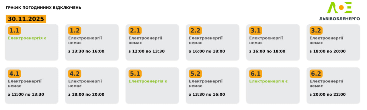 Графіки відключень світла в Україні 30 листопада - повний список по областях Графіки відключень світла в Україні 30 листопада - повний список по областях 13