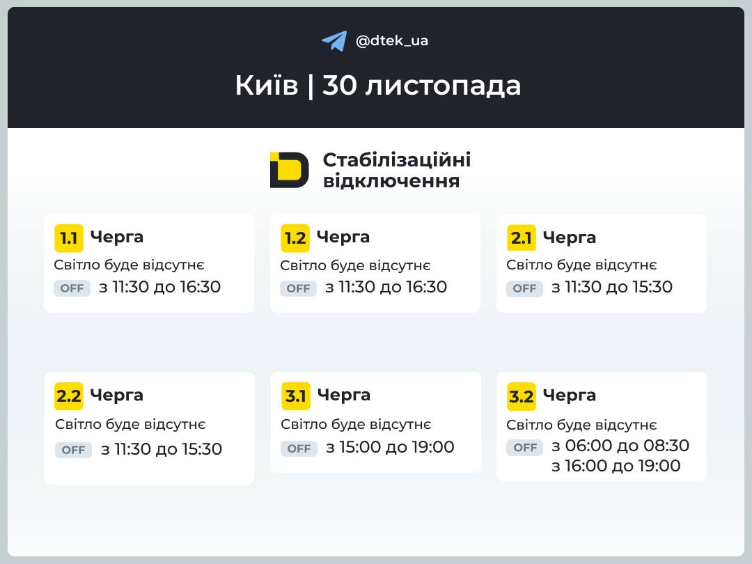 Графіки відключень світла в Україні 30 листопада - повний список по областях Графіки відключень світла в Україні 30 листопада - повний список по областях 2