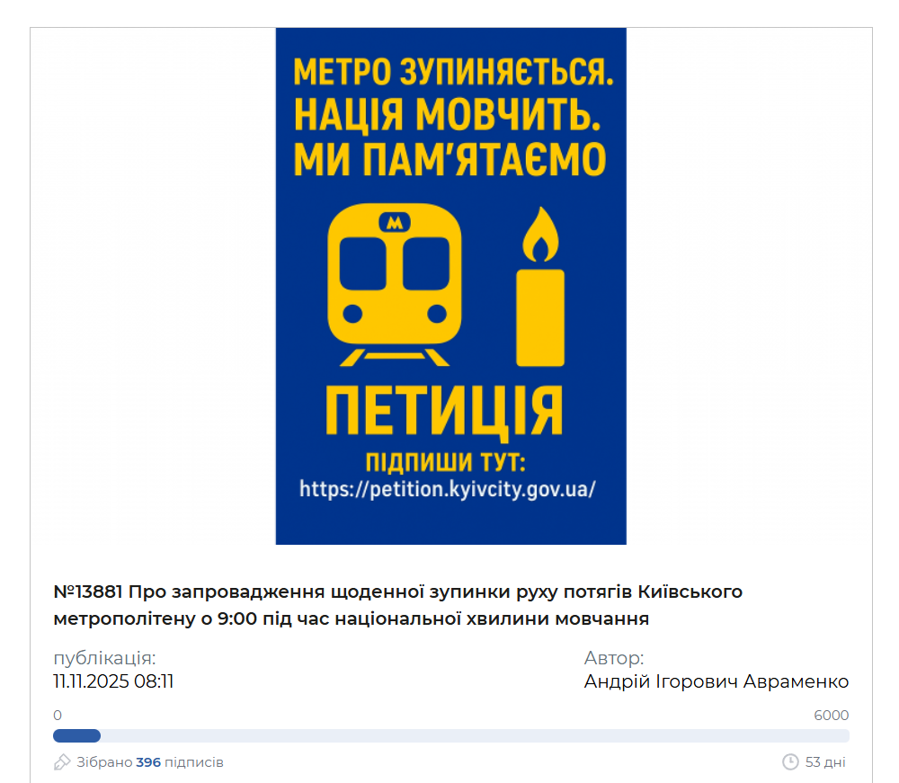 Хвилина мовчання - в Києві створили петицію про зупинку метро для вшанування полеглих 2