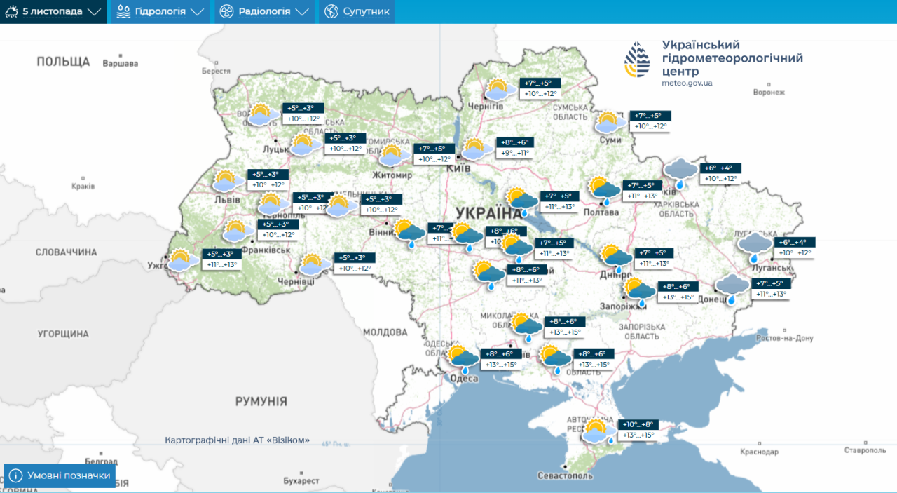 Погода на тиждень в Україні - карти Укргідрометцентру 10