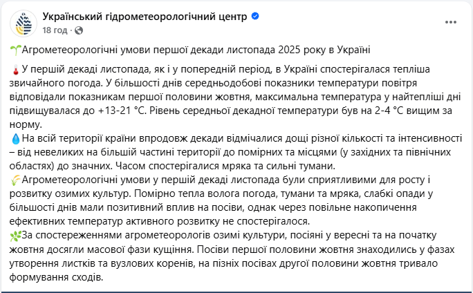 Погода в Україні в листопаді з туманами і дощами вплинула на посіви озимини і майбутній врожай Погода в Україні в листопаді з туманами і дощами вплинула на посіви озимини і майбутній врожай 6