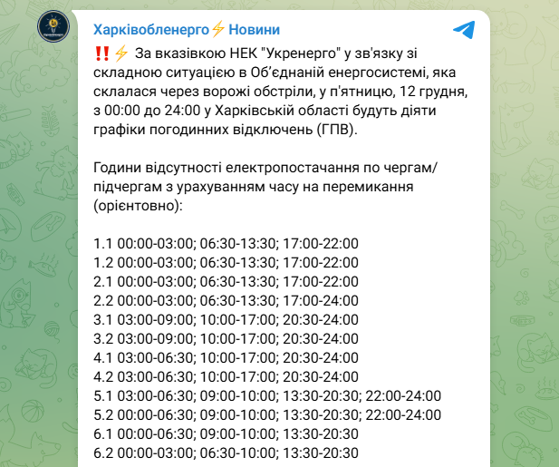 Графік відключення світла на сьогодні 12 грудня ДТЕК і обленерго - де є електроенергія 28