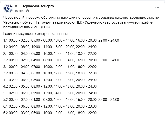 Графік відключення світла на сьогодні 12 грудня ДТЕК і обленерго - де є електроенергія 19