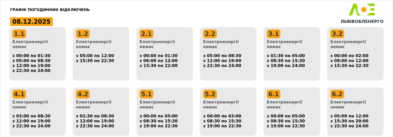 Графік відключення світла на сьогодні 8 грудня ДТЕК і обленерго - Київ, Житомир, Закарпаття 14