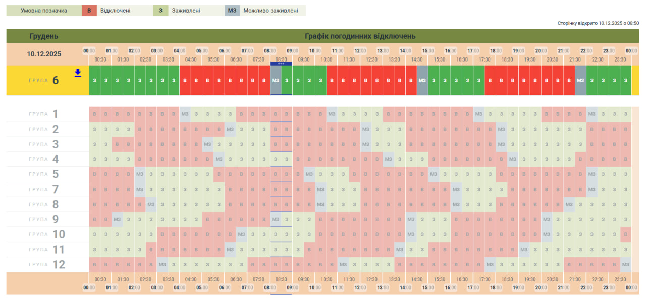 Графіки відключень світла в Україні 10 грудня - список по областях Графіки відключень світла в Україні 10 грудня - список по областях 19