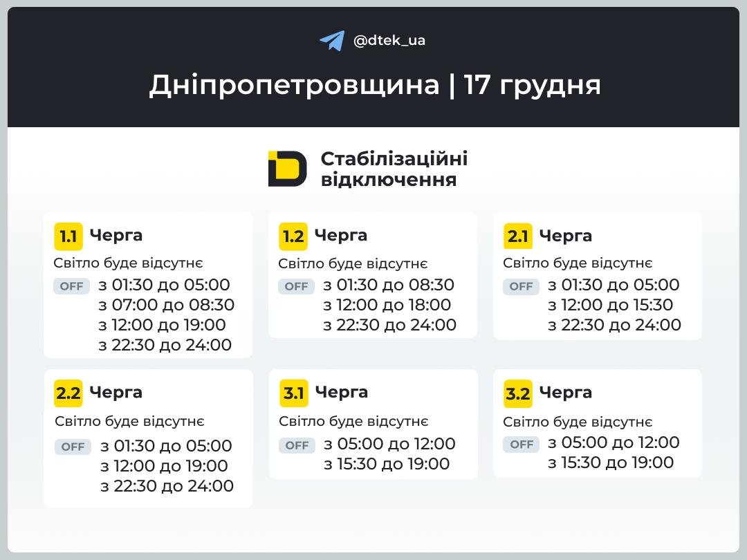 Графіки відключень світла в Україні 17 грудня - список по областях 6