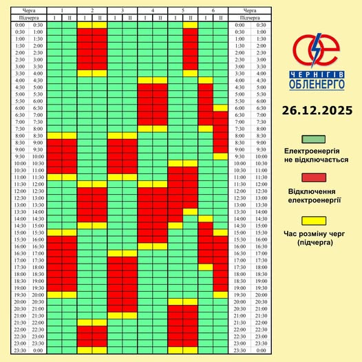Графіки відключень світла в Україні 26 грудня - список по областях 14