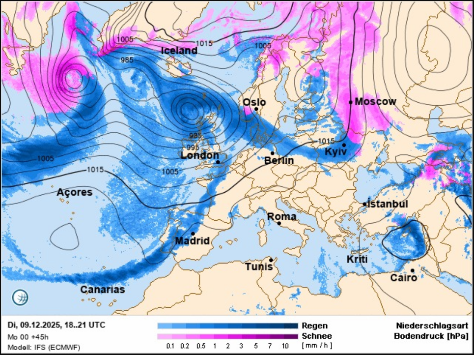 Погода в Україні і Києві завтра 9 грудня несе дощі і мокрий сніг - де будуть опади, прогноз, карта 2