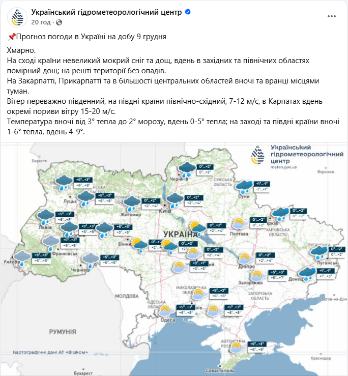Сніг в Україні сьогодні 9 грудня помітили у різних областях - прогноз погоди 8