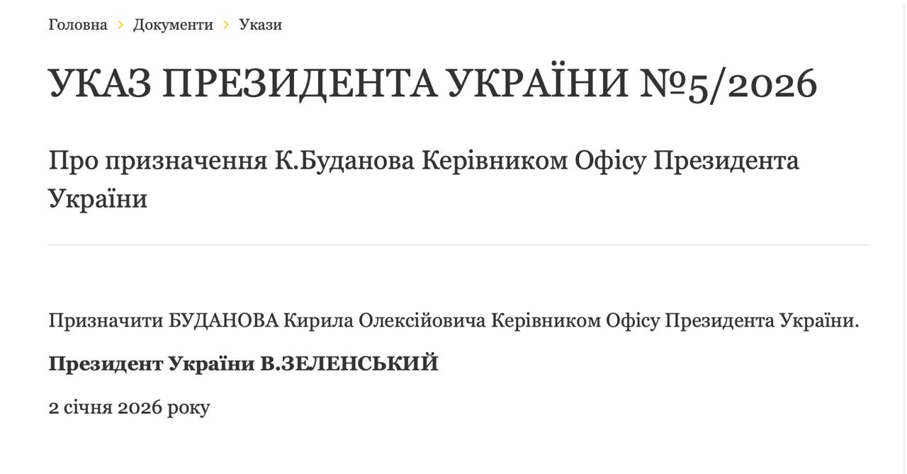 Кирило Буданов - новий голова Офісу президента, опубліковано указ Зеленського 2