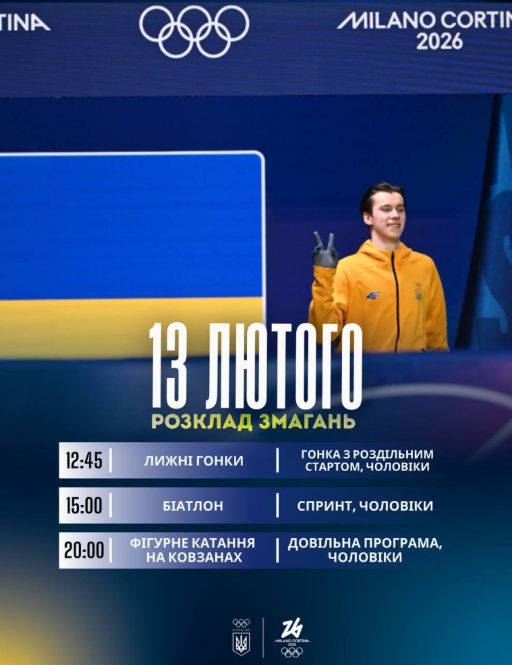 Олімпіада-2026 - розклад 13 лютого Олімпіада-2026 - розклад 13 лютого 2