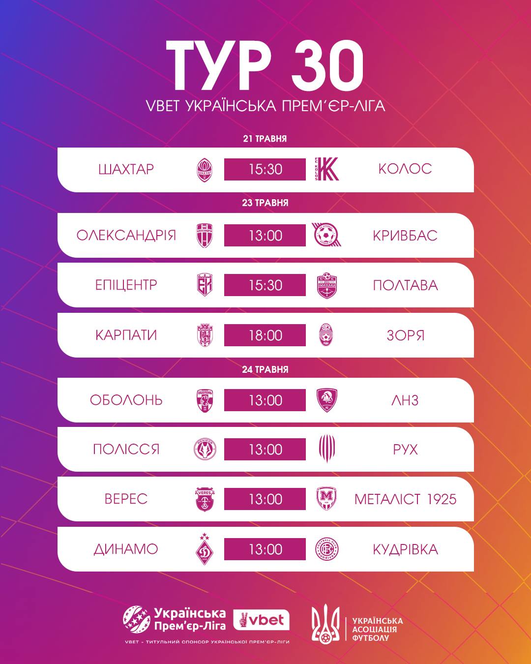 УПЛ, 30-й тур - основні інтриги та де можна переглянути матчі. УПЛ, 30-й тур - основні інтриги та де можна переглянути матчі. 2