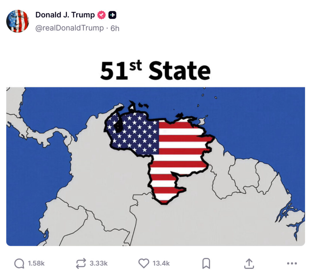 Венесуела 51 штат США - Трамп опублікував фото, де Венесуела у кольорах американського прапора Венесуела 51 штат США - Трамп опублікував фото, де Венесуела у кольорах американського прапора 2