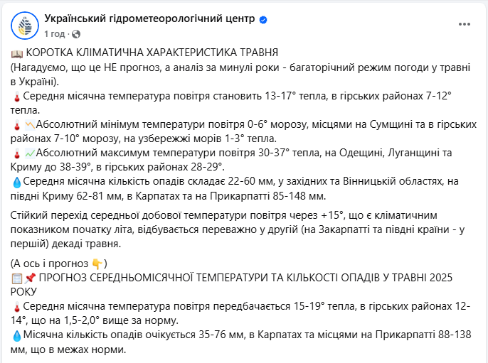 Погода в Україні у травні 2025 може бути теплішою за норму - кліматична характеристика, прогноз 2